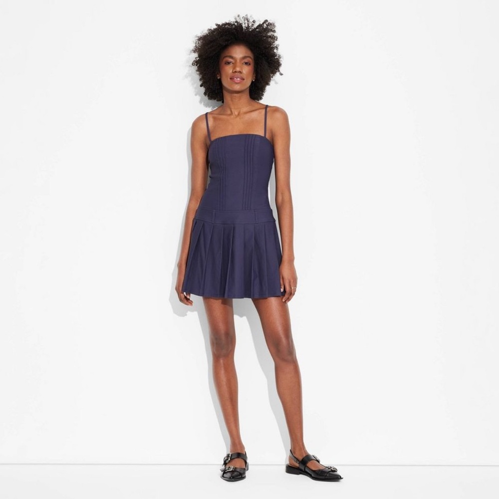 Navy Blue Drop Waist Tennis Mini Dress